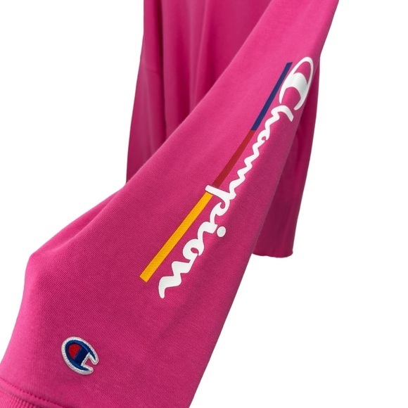 Champion New Logo Hooded Sweatshirt Barbie Pink Hoodie Athletic Cotton Rainbow - Picture 2 of 5